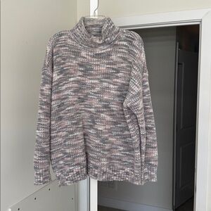 LOFT Soft Gray and Pink Knit Sweater